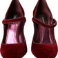 Dolce & Gabbana Red Velvet Gold Crystals Heels Mary Janes Shoes