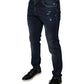 Dolce & Gabbana Dark Blue Cotton Logo Skinny Denim Jeans
