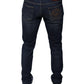 Dolce & Gabbana Dark Blue Cotton Logo Skinny Denim Jeans