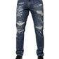 Dolce & Gabbana Blue Cotton Tattered Skinny Denim Jeans