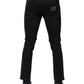 Dolce & Gabbana Black Cotton Tattered Skinny Denim Logo Jeans