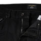 Dolce & Gabbana Black Cotton Tattered Skinny Denim Logo Jeans