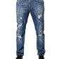 Dolce & Gabbana Blue Cotton Stretch Tattered Skinny Denim Jeans