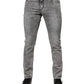 Dolce & Gabbana Gray Logo Plaque Cotton Slim Fit Denim Jeans
