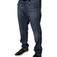 Dolce & Gabbana Dark Blue Cotton Logo Skinny Denim Jeans