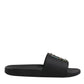 Dolce & Gabbana Black Divers Leather Flats Slides Sandals Beachwear Shoes