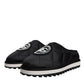 Dolce & Gabbana Black Nylon Quilted Logo Patch Sandals Slides Shoes