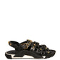 Dolce & Gabbana Black Leather Studded Slides Sandals Shoes