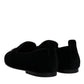 Dolce & Gabbana Black Velvet Crystal Crown Loafers Formal Dress Shoes