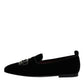Dolce & Gabbana Black Velvet Crystal Crown Loafers Formal Dress Shoes