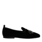 Dolce & Gabbana Black Velvet Crystal Crown Loafers Formal Dress Shoes