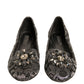 Dolce & Gabbana Silver Crystal Loafer Lace Ballet Flats Shoes