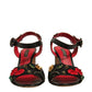 Dolce & Gabbana Black Embossed Carnation Heeled Sandals Shoes