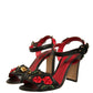 Dolce & Gabbana Black Embossed Carnation Heeled Sandals Shoes