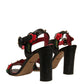 Dolce & Gabbana Black Embossed Carnation Heeled Sandals Shoes