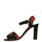 Dolce & Gabbana Black Embossed Carnation Heeled Sandals Shoes