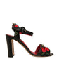 Dolce & Gabbana Black Embossed Carnation Heeled Sandals Shoes