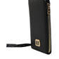 Dolce & Gabbana Black Leather Logo Plaque Neck Strap Card Coin Wallet
