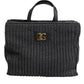 Dolce & Gabbana Black Large Knitted Crochet Shoulder Shopper DG Logo Bag