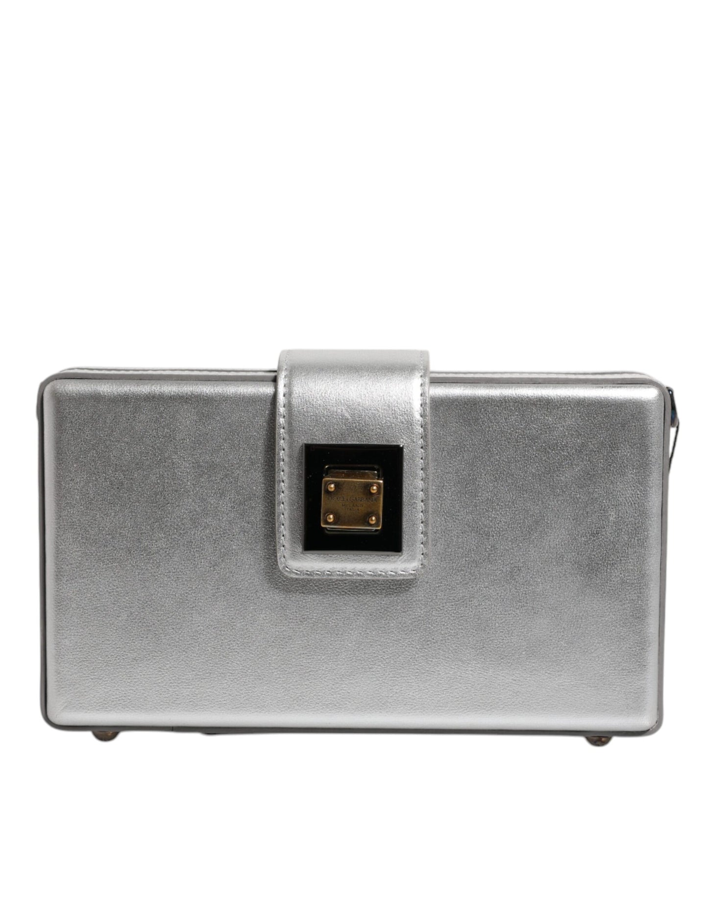 Dolce & Gabbana Metallic Silver DG BOX Leather Shoulder Strap Bag