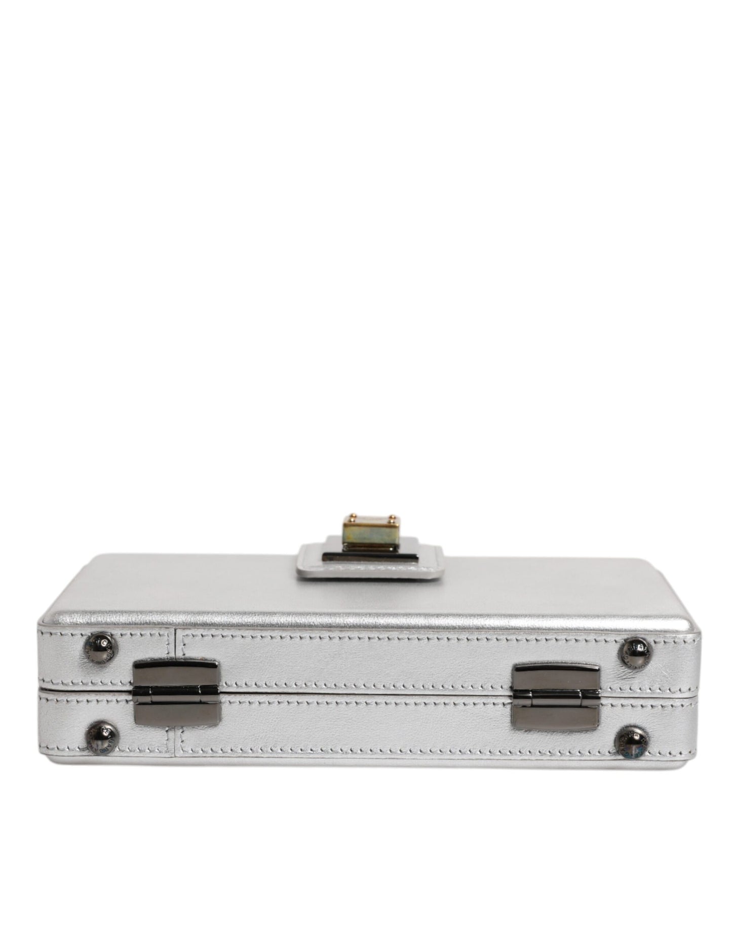 Dolce & Gabbana Metallic Silver DG BOX Leather Shoulder Strap Bag