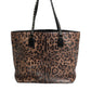 Dolce & Gabbana Brown Black Calfskin Leopard Print Shoulder Tote Bag