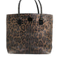 Dolce & Gabbana Brown Black Calfskin Leopard Print Shoulder Tote Bag