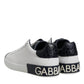 Dolce & Gabbana White Black Leather Portofino Sneaker Shoes