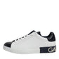 Dolce & Gabbana White Black Leather Portofino Sneaker Shoes