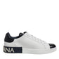 Dolce & Gabbana White Black Leather Portofino Sneaker Shoes