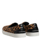 Dolce & Gabbana Brown Calfskin Fur Leopard Sneakers Shoes