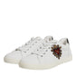 Dolce & Gabbana White Leather Heart Embellished Sneakers Shoes