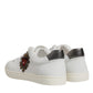 Dolce & Gabbana White Leather Heart Embellished Sneakers Shoes