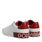 Dolce & Gabbana White Red Leather Portofino Men Sneaker Shoes