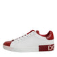 Dolce & Gabbana White Red Leather Portofino Men Sneaker Shoes