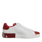 Dolce & Gabbana White Red Leather Portofino Men Sneaker Shoes