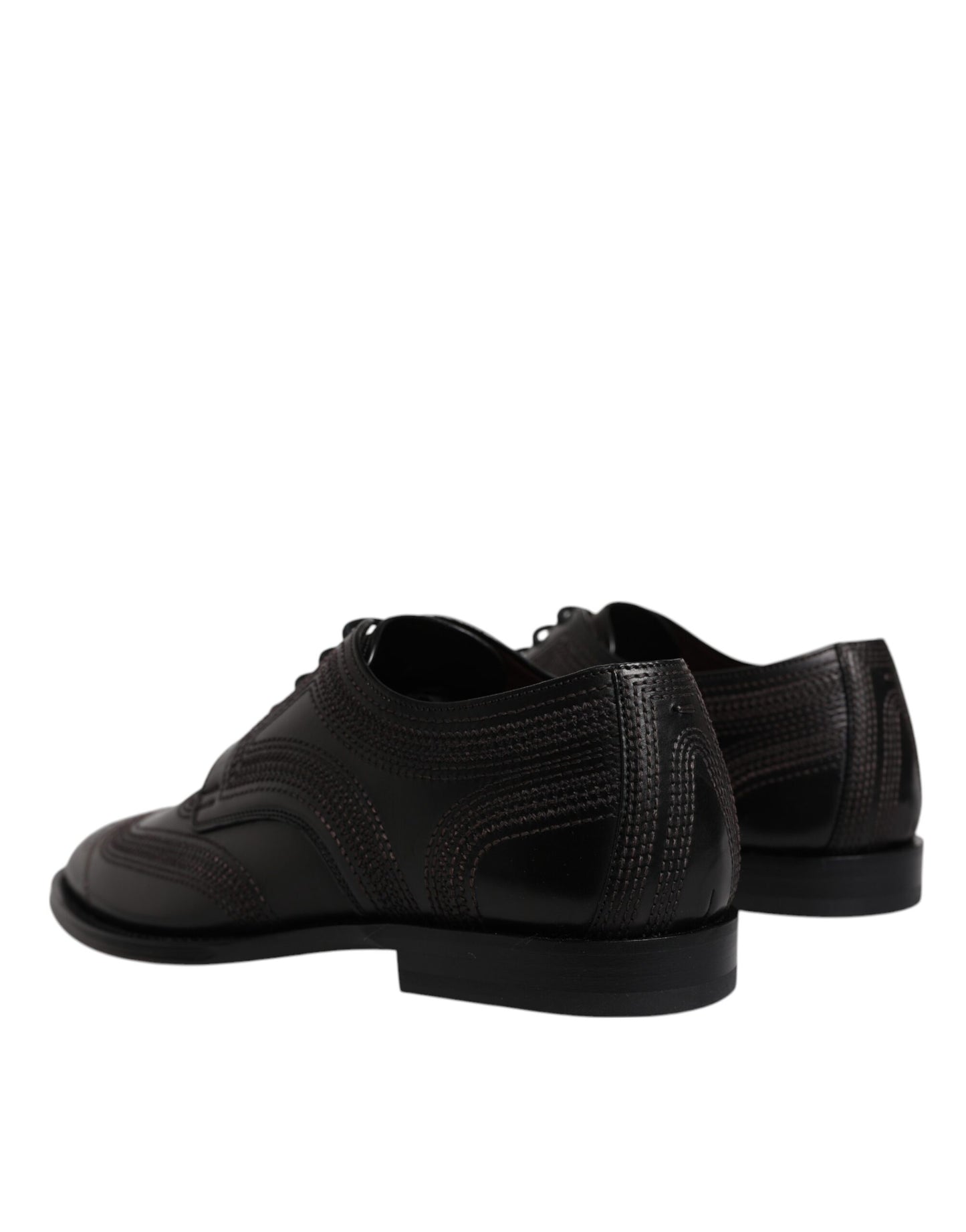 Dolce & Gabbana Black Embroidered Classic Leather Derby Dress Shoes