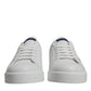 Dolce & Gabbana White Blue Leather Logo Low Top Sneakers Shoes