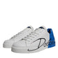 Dolce & Gabbana White Blue Leather Logo Low Top Sneakers Shoes