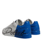 Dolce & Gabbana White Blue Leather Logo Low Top Sneakers Shoes