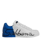 Dolce & Gabbana White Blue Leather Logo Low Top Sneakers Shoes