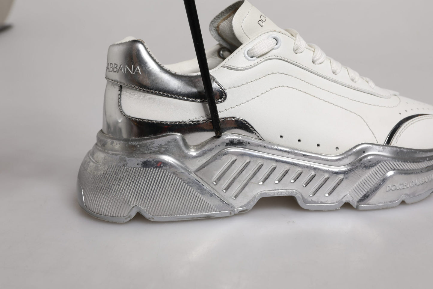 Dolce & Gabbana White Silver Daymaster Low Top Sneaker Shoes