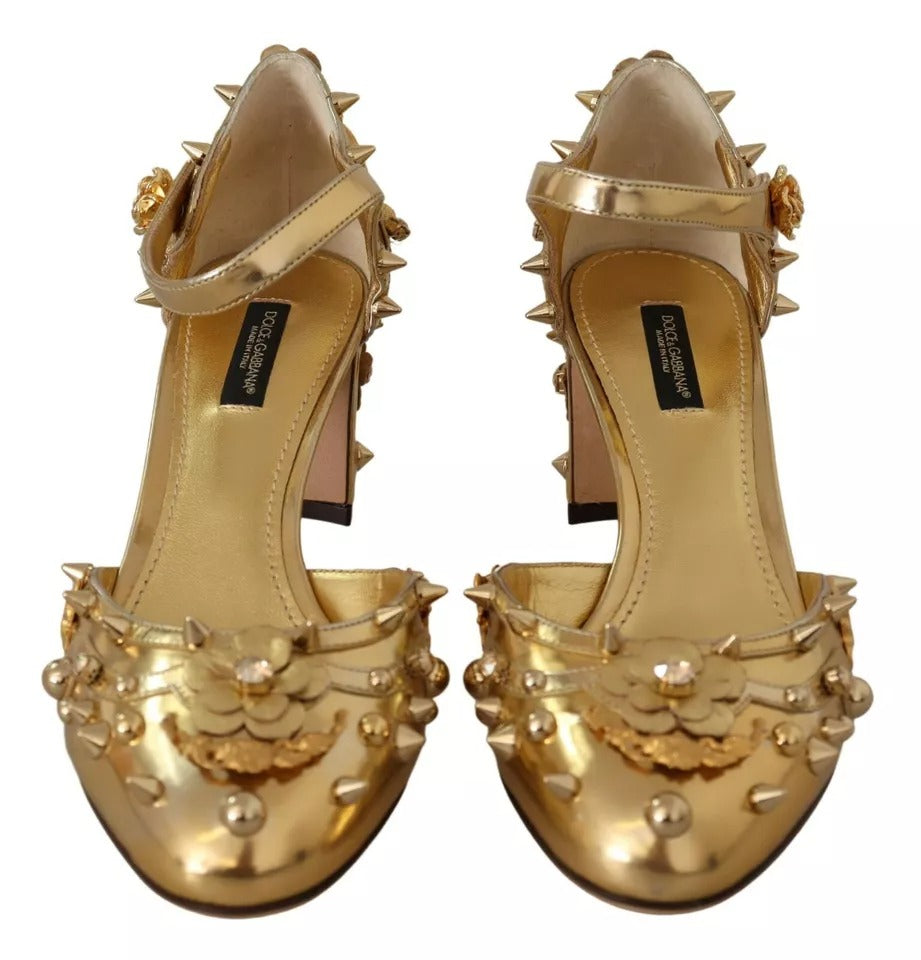 Dolce & Gabbana Gold Studs Vally Slingback Sandals Shoes