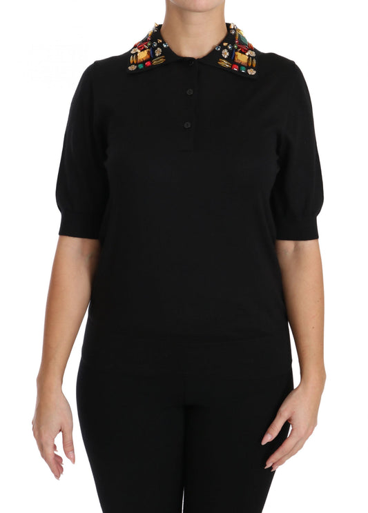 Dolce & Gabbana Elegant Black Cashmere Sequin Collar Top