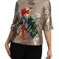 Dolce & Gabbana Gold Parrot Motif Crewneck Blouse with Crystals