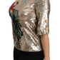 Dolce & Gabbana Gold Parrot Motif Crewneck Blouse with Crystals