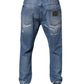 Dolce & Gabbana Blue Tattered Straight Cotton Denim Jeans