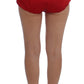 Dolce & Gabbana Red Silk Crystal-Embellished High Waist Shorts