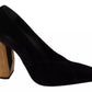 Jil Sander Black Leather Suede Block Heels Pumps Shoes