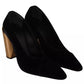 Jil Sander Black Leather Suede Block Heels Pumps Shoes